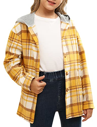 Image of Girls Cute Flannel Plaid Button Down Top with Pockets Long Sleeve Hooded Jacket