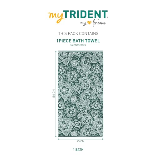 Image of MYTRIDENT Towels for Bath, Floral Collection, 100% Cotton Towel, 1 Pc Bath Towel (75 cm x 150 cm) - Green