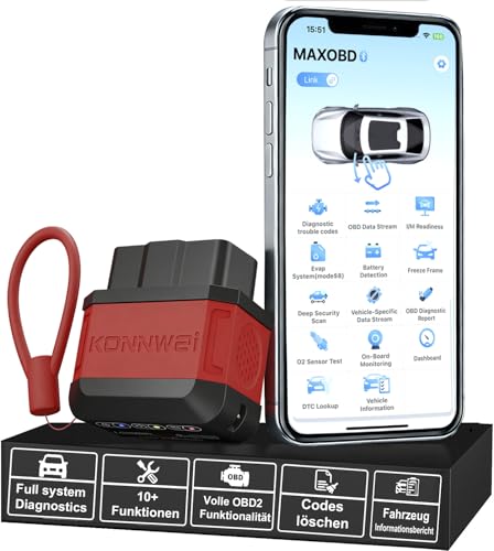 KONNWEI KW906 Auto OBD2 Diagnosegerät, OBD2 Bluetooth 5.2 Adapter,Motorfehler löschen,OBDII/EOBD Code Reader, Live Daten Analyse, Batterietester, Check Engine Light Reset, kompatibel mit iOS Android