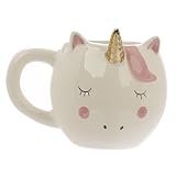 Close Up Süßer außergewöhnlicher 3D Einhorn Kaffeebecher - XXL 320 ml - Keramik Tasse - Kawaii - weiß/rosa - goldenes Horn