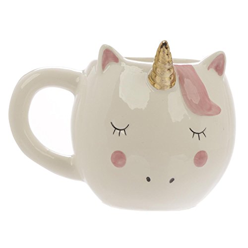 Close Up Süßer außergewöhnlicher 3D Einhorn Kaffeebecher - XXL 320 ml - Keramik Tasse - Kawaii - weiß/rosa - goldenes Horn