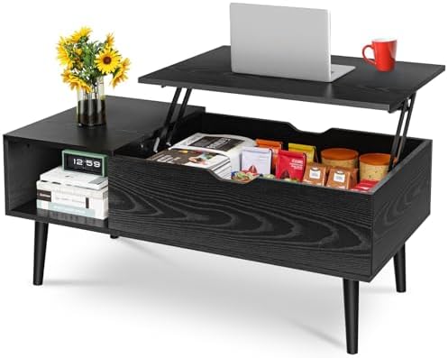 OLIXIS Wood Lift Top Coffee Table with Hidden Compartment and Lar...