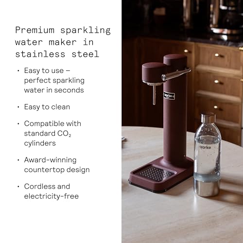 Image of Aarke Carbonator 3 - Premium Sparkling Water Maker, Burgundy | Stainless Steel, Cordless Soda Maker for Home, Carbonated Water Machine, BPA-free PET Bottle Included