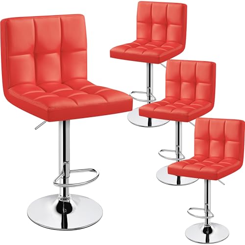 Image of Yaheetech Bar Stools Set of 4, Adjustable PU Leather Swivel Barstools, Modern Counter Stools with Back and Footrest, Counter Height Barstools for Bar, Kitchen, Dining Room, Red