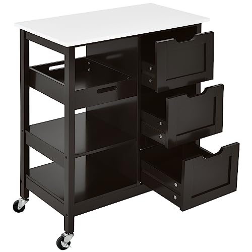 YITAHOME Kitchen Island Cart with Storage, Kitchen Cart for Home, Rolling Serving Utility Trolley Cart On Wheel with 3 Drawers and 3 Storage Shelves, Kitchen Serving Cart for Dining Room, Bar, Brown
