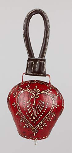 Geschenk-Himmel Kuhglocke, Ziegenglocke in rot aus Metall, mit braunem Lederriemen, 1 Stück, ca. 15 cm Cover