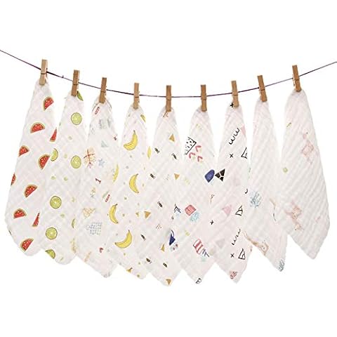 LIUNIAN 10 Packs Baby Muslin Washcloths,Natural 100% Cotton Baby Wipes,Extra Soft Breathable Newborn Baby Face Towel for Sensitive Skin,Shower Gift, 6 Layers, 12x12 inches Cover