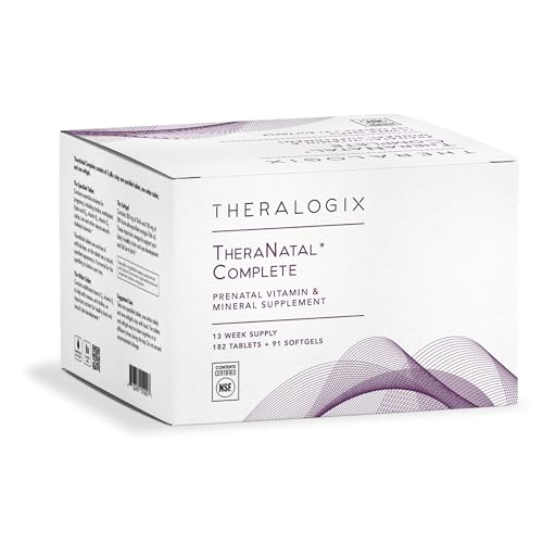 Theralogix TheraNatal Complete Prenatal Vitamin Supplement - 91-Day Supply - with DHA Vitamin D3 Folate Iodine Choline Iron Vitamin B6 & More - NSF Certified - 182 Tablets & 91 Softgels