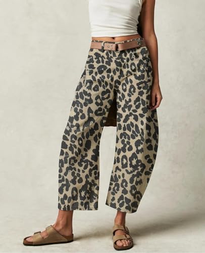 yoeasy Barrel Jeans for Women Casual Mid Rise Leopard Printed Wide Leg Baggy Cropped Denim Trouser Ankle Pants2