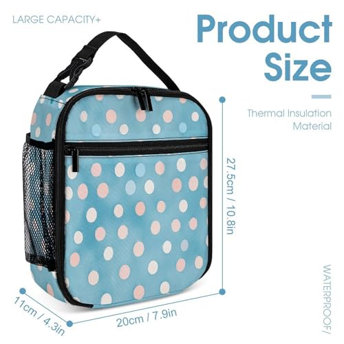 3Pcs Backpack Sets Light Blue Polka Dots Print Travel Daypack 3 in 1 Lightweight Backpack Set with Lunch Bag And Cosmetic Bag4