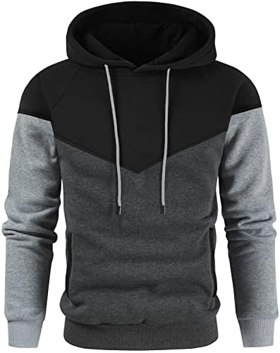 Niceif Men's womenMidweight Fleece Pullover Hoodies Casual Color Block Hooded Sweatshirt with Pockets, Black Dark Grey S
