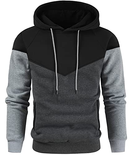 Niceif Men's Womenmidweight Fleece Pullover Hoodies Casual Color Block Hooded Sweatshirt With Pockets, Black Dark Grey S #TOP3