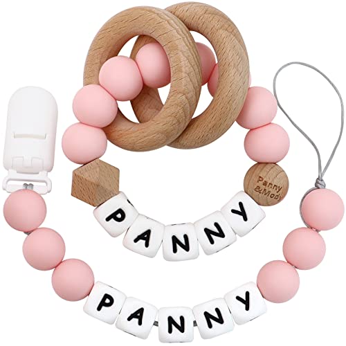 Image of Personalized Gifts Set with Name, Luxurious Ideal Gift for Newborns, Rattle and Clip (Pink)