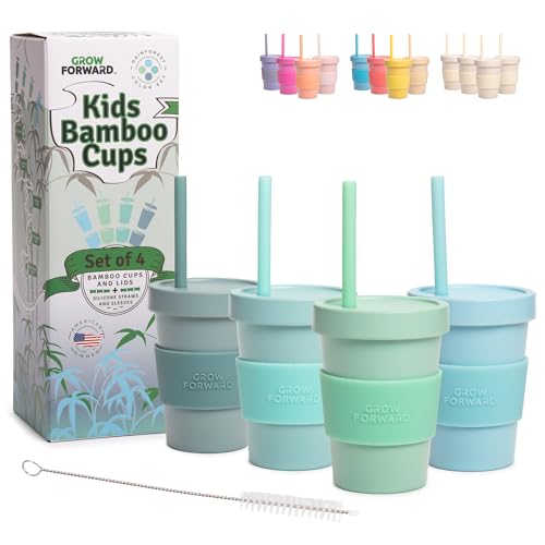 Grow Forward Bamboo Kids Cups with Lids & Straws, 10oz