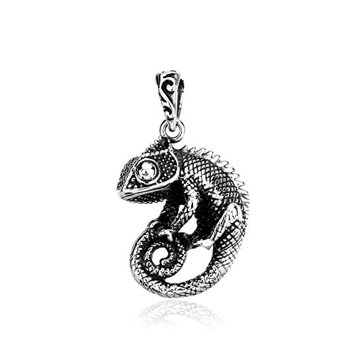 Preisvergleich Produktbild BlackAmazement 316L Edelstahl Anhänger Halskette Kette Chamäleon Silber Damen Herren (Anhänger ohne Kette)
