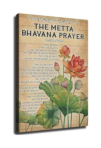 Zen Meditation Wall Art - Metta Bhavana Prayer Art on Canvas - Yoga and Spiritual Decor for Meditation Corner(Unframed,16x24inch