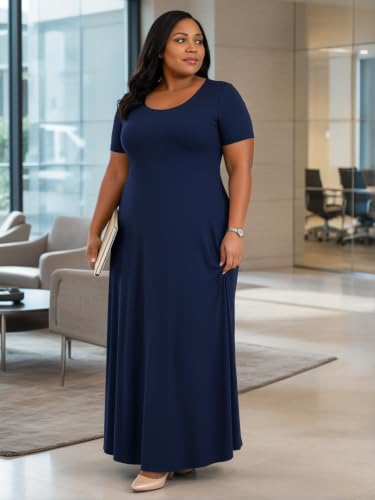 Image of PinkPatty Plus Size Dress for Women Casual Crew Neck Short Sleeve Maxi Dress Oversized Summer Beach Dresses with Pockets