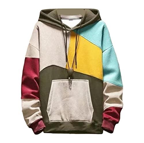 JEShifangjiusu Men'S Cowl Neck Pullover Hoodie Casual Color Block Long Sleeve Hoody Drawstring Sweatshirt Tunic Tops Pocket
