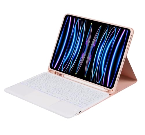 Image of RTSY Keyboard case for iPad Air 11 (M4 /M3 /M2) & iPad Air 5th /4th with Multi Touch Trackpad & 7-Colors Backlit, Magnetic Detachable Wireless Bluetooth (Pink White)