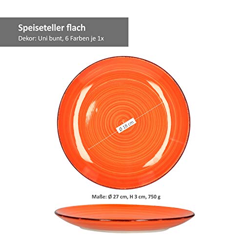 MamboCat 6X Speiseteller Uni bunt I Steingut-Geschirr 6 Personen - farbenfrohes Design I 6er Teller-Set modern I Essteller I Menüteller I Servierplatte I Tafelzubehör I Flache Teller 6 Stück