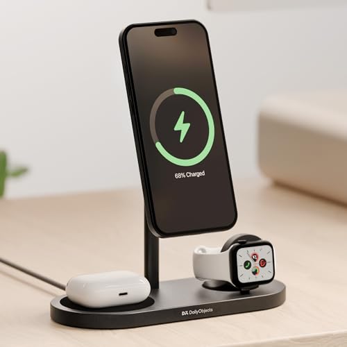 Image of DailyObjects Surge Max 3-in-1 Magnetic Wireless Charging Station - 30W | Compatible wit iPhone 12 and Above & All Qi Enabled Phones, Earbuds, Smartwatches | Fast Charging | USB Type C Port - Grey
