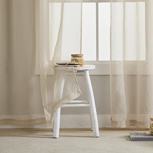 Home Brilliant Line Look Semi Transparent Window Treatment 84 Drop Airy Net Curtains for Windows Voile Curtain for Bedroom Decoration 54x84 Inch - Image 4