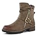 Hawkwell Women's Combat Boots Fashion Side Zipper Buckle Ankle Booties,Khaki PU,5 M US