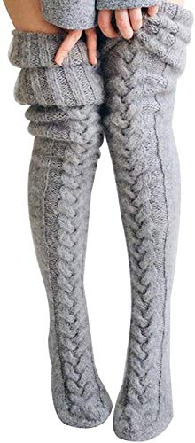 Leoparts Women's Cable Knitted Thigh High Boot Socks Extra Long Winter Stockings Over Knee Leg Warmers