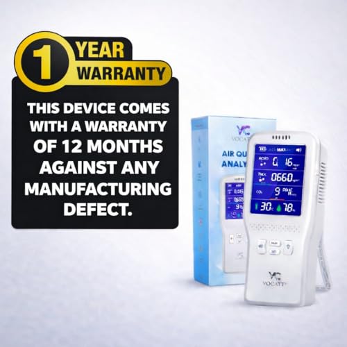 Image of Indoor Air Quality Monitor | TVOC,CO,CO2, HCHO | ≈ 100% Accuracy | 2000mAh Portable Pollution Meter with Temperature & Humidity | Indoor & Outdoor | Type-C Rechargeable | 1 Year Warranty