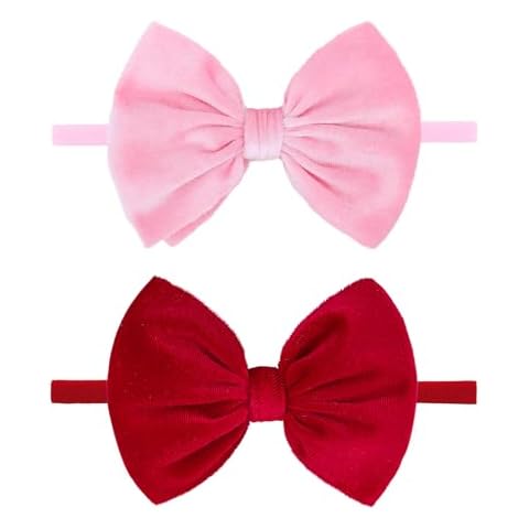 YanJie HAIRBAND 2.5 Count - Nylon, Velvet - Hair Styling, Securing Hair - For Baby Girls - Valentine's Day - Handmade, Soft, Stretchy, Red Pink - 1 Piece/Set Cover