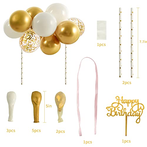 Beishida 5 Inch 10Pcs Balloon Cloud Cake Topper White Gold Happy Birthday Cake Toppers Mini Balloon Cake Topper Garland With Happy Birthday Letter Decorations #TOP1