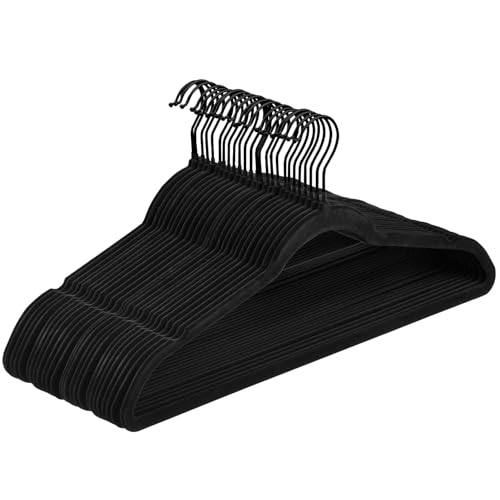Black Velvet Clothes Hangers 60 Pack, Slim Space Saving Suit Hangers for Closet Organizer, 360° Rotating Black Hooks, Non Slip Clothes Felt Hangers Heavy Duty for Coats,Shirts, Pants, and Dress