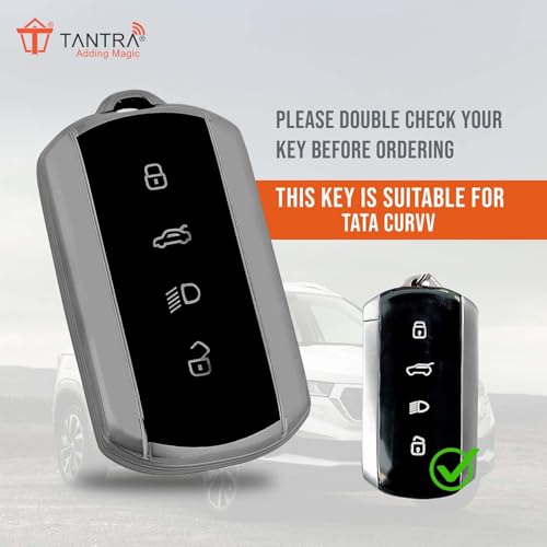 Image of TANTRA TPU Key Cover and Round Key Chain Compatible with Tata Curvv | Curvv EV Electric 4 Button Smart Key (Grey)