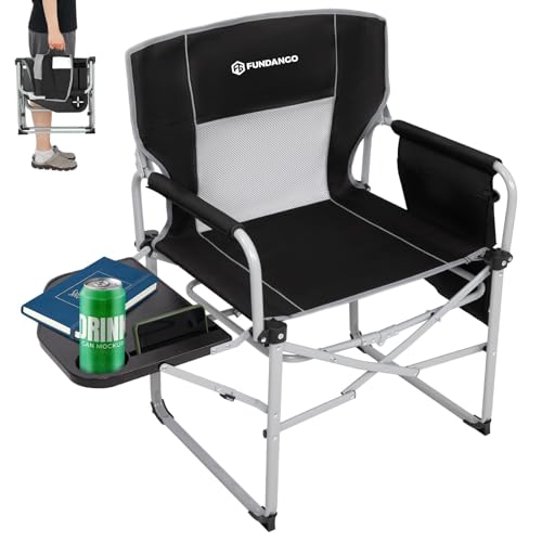 FUNDANGO Camping Director Chair with Side Table, Folding Lawn Chair with Side Bags, Portable for Beach Fishing Picnic Lawn Outdoor