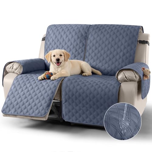 Image of TAOCOCO Recliner Covers,2 Seater Recliner Slipcovers,Waterproof Recliner Sofa Protector,Armchair Covers with Pockets,Non Slip Reclining Sofa Covers,Arm Chair Covers for Pets /Dogs /Kids(Bluish Grey)
