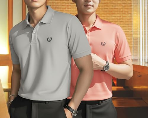 Image of MACK JONNEY Men's Solid Polo T-Shirt | Premium Cotton Blend | Regular Fit | Short Sleeve | Collared Casual Wear|Pack of 2 -MJ-157