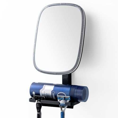 Image of TAILI Shower Mirror Fogless for Shaving, Black | Razor Holder, Removable Fog Free Suction, Squeegee Included, Adjustable, Shatterproof