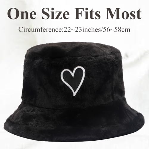 Image of Bucket Hat Women Furry Fuzzy Bucket Hats for Ladies, Winter Warm Fluffy Plush Faux Fur Hat for Women