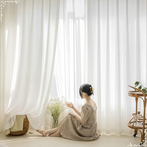Rideau semi transparent gaze blanche solide Beydodo 132x274 oeillets - 4