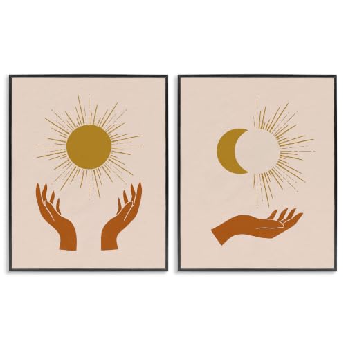 'Boho Chic Hands Embracing Enlightened'| 2pc Framed Giclee Art Set 2