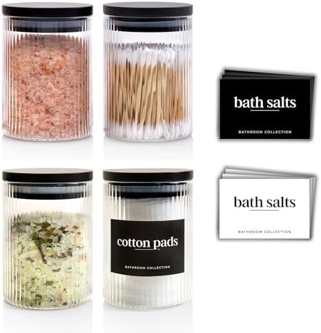 Mason & Fable Lot de 4 bocaux de salle de bain en verre nervuré a...