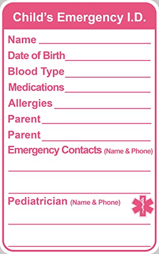 Image of 2.5x4 inch 10PCS Pink Infant In Case of Emergency Child Emergency Contact Car Seat Safety Alert Attachment Tag Stickers Child Emergency Sticker ICE Labels