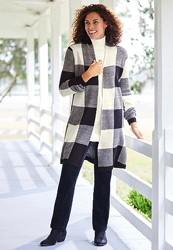 Woman Within Plus Size Jacquard Open Front Duster Sweater3