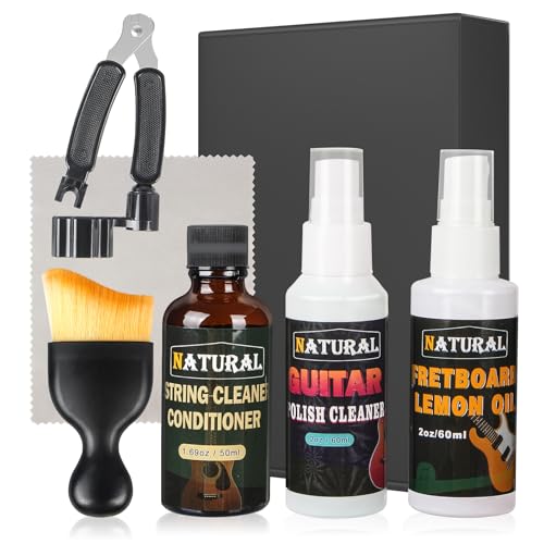 6Pcs Guitar Cleaning Kit - Includes Guitar Polish, Fretboard Oil, String Cleaner, String Winder...