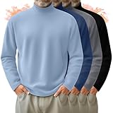 Velvelhall 4 Pack Men's Mock Turtleneck Shirts, Long Sleeves Thermal Pullover Sweater Casual Undershirt Loose Fit Tops(Black, Light Blue, Haze Blue, Light Gray,X-Large)