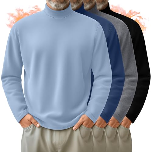 Velvelhall 4 Pack Men's Mock Turtleneck Shirts, Long Sleeves Thermal Pullover Sweater Casual Undershirt Loose Fit Tops(Black, Light Blue, Haze Blue, Light Gray,X-Large)