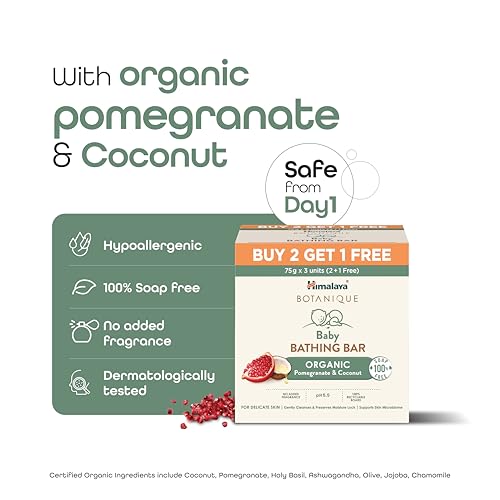 Image of Himalaya Botanique Baby Bathing Bar 75g (B 2+1) | Organic | Preserve Moisture Lock | No Tears | Dermatologically Tested | Helps Protect Skin Barrier | pH 5.5 | Hypoallergenic | No Added Fragrance