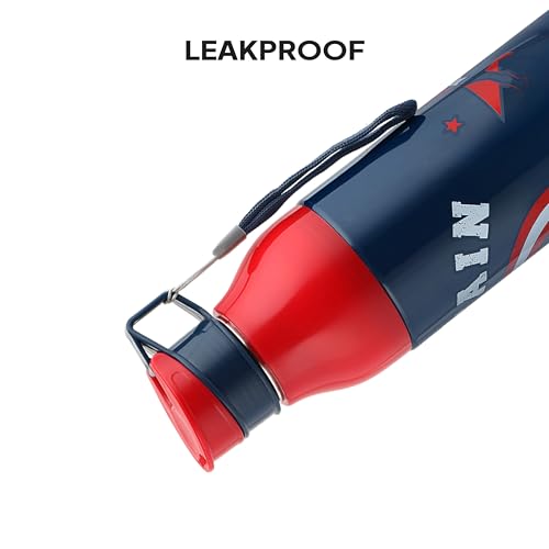 Image of CELLO Puro Steel-X Legend 600 Insulated Water Bottle 600 ml, Blue | 3D Touch & Feel Super Heroes Design, Lightweight Leakproof Easy Sip Flip Cap Insulated Water Bottle for School Kids Office & Travel