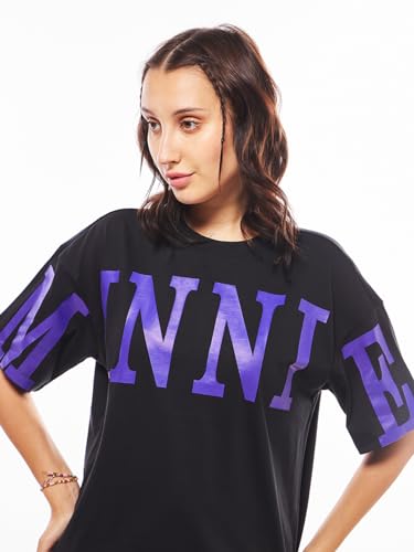 Image of Bewakoof Official Disney Merchandise Minnie Women Graphic Printed Oversized Fit Half Sleeve Round Neck Cotton Jersey T-Shirt