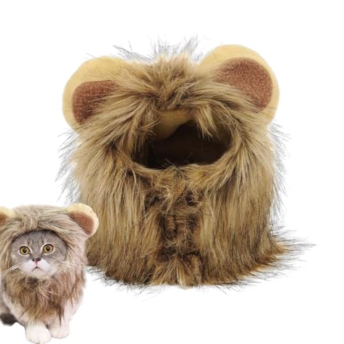 Perruque crinière de lion pour animal de compagnie – Costume félin, chapeau crinière en peluche, couvre-chef confortable en matériau doux avec ajustement réglable | Choix ludique pour cosplay de chat